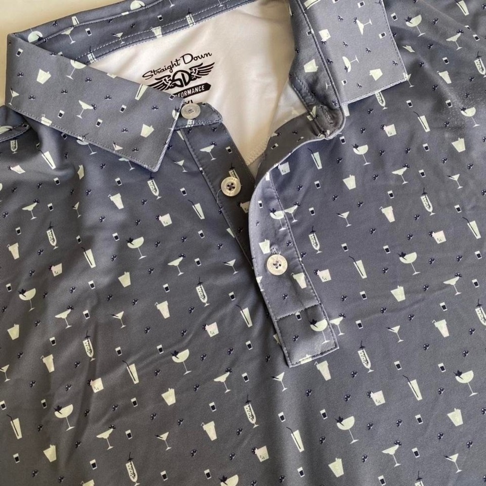Straight Down Performance Polo Mens XL Gray Cocktail Print Hills Golf Shirt